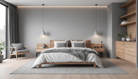 Modern wood and grey tone bedroom interiorの素材