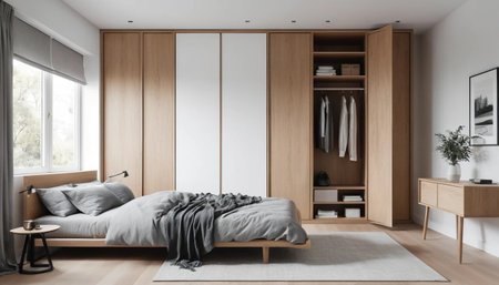 Modern bedroom with built in wardrobeの素材