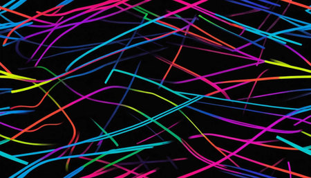 Abstract neon paint trails on blackの素材