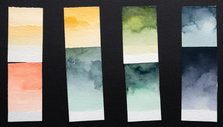 Delicate watercolor samples on dark baseの素材