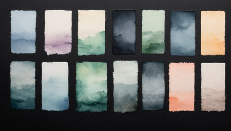Delicate watercolor samples on dark baseの素材