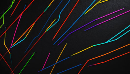 Vibrant neon lines against blackの素材