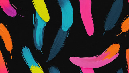 Neon brush strokes on black canvasの素材
