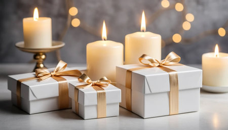 White candles nestled in luxury wrapの素材