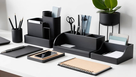 Modern matte black desk organizer setの素材