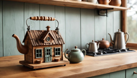 Tea kettle shaped like a tiny houseの素材