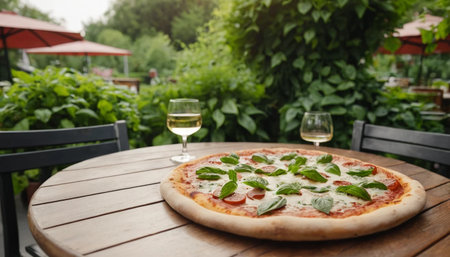 Outdoor Dining with Classic Pizzaの素材