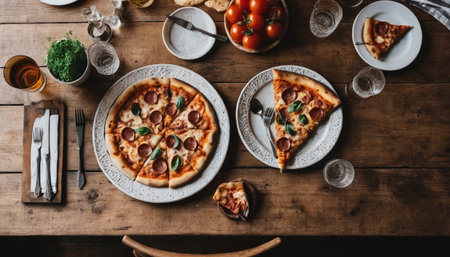 Rustic Pizza Setting on Home Tableの素材