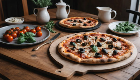 Homemade Pizza on Wooden Tableの素材