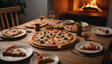 Evening Pizza on Dining Tableの素材