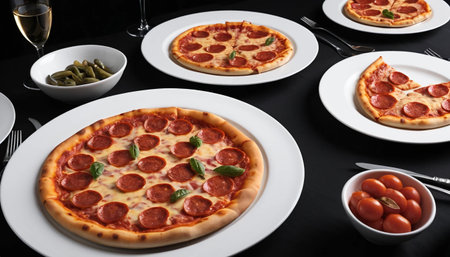 Pepperoni pizza on fine dining tableの素材