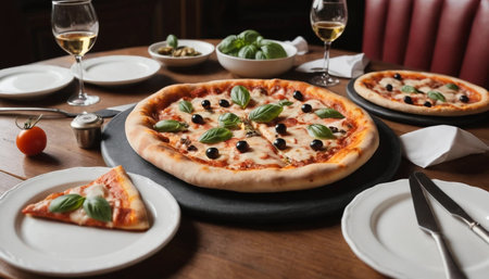 Italian pizza on classic restaurant tableの素材