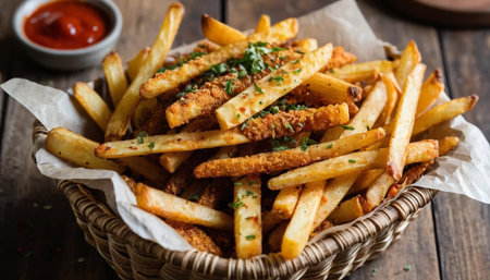 Spicy Potato Fries in Metal Basketの素材