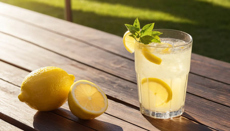 Bright Lemon Drink on Patio Tableの素材