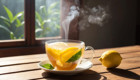 Lemon Tea Steam in Natural Lightの素材