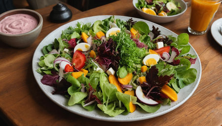 Garden Fresh Salad on Restaurant Tableの素材