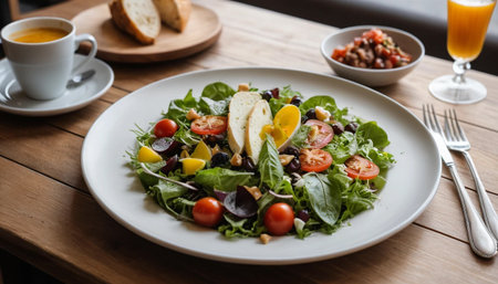Plated Italian Salad in Cozy Cafeの素材