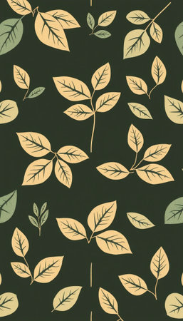 Hand drawn green leaves pattern in natural botanical illustration artの素材