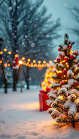 Warm Christmas Winter Scene With Snow Lights And Cozy Ambienceの素材