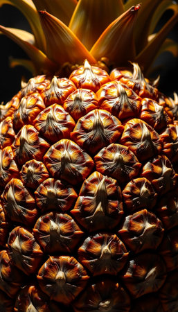 Closeup Texture Of Pineapple With Bright Back Light Creating Artistic Patternの素材