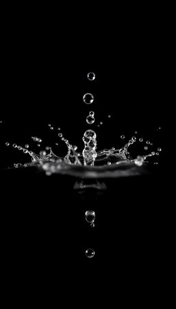 Dynamic Water Splash Captured on Dark Black Background Sceneの素材