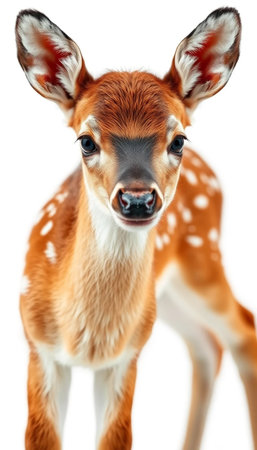 Cute Fawn Standing On White Background In Natural Poseの素材