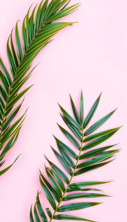 Tropical Palm Leaf On Pastel Pink Backdrop For Modern Creative Designの素材