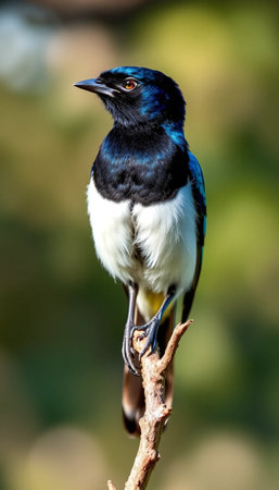 Shimmering Blue Magpie Bird Ornament With Lively Feathers And Charmの素材
