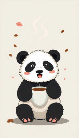 Artistic Panda Illustration With Coffee Themeの素材