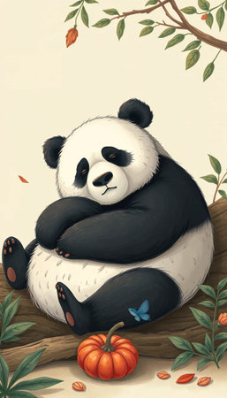 Relaxed Panda Artwork In Peaceful Cute Illustrationの素材