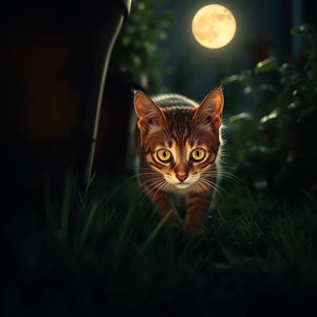 Stealthy Cat Night Garden Sceneの素材