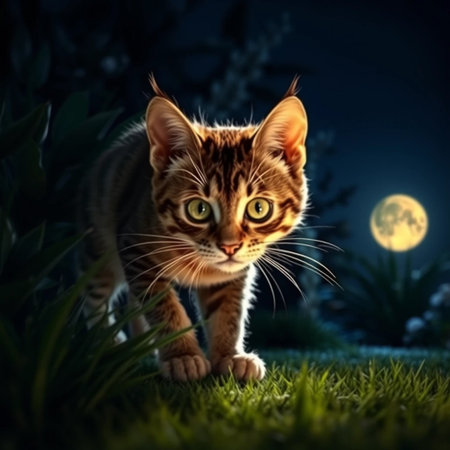 Stealthy Cat Night Garden Sceneの素材