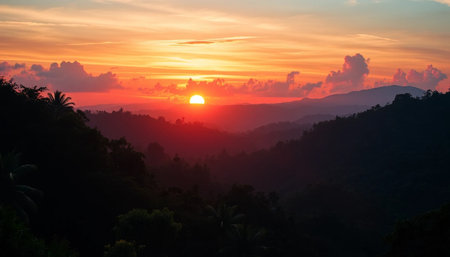 Fiery Evening Glow Horizon Painting Wide Forestの素材