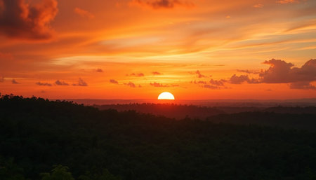 Glowing Evening Glow Horizon Touching Vast Forestの素材