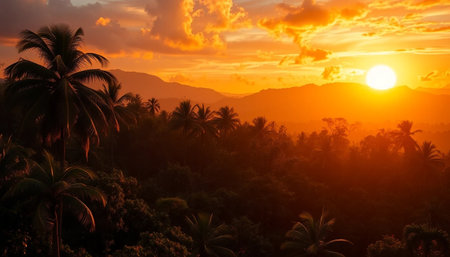 Enchanting jungle sunset glowing with vividの素材