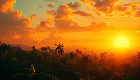 Radiant warm jungle horizon glowing brightlyの素材