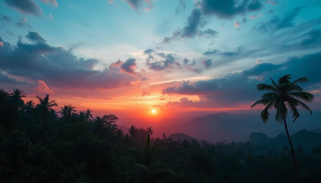 Enchanting twilight jungle horizon softly glowingの素材