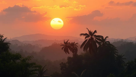 Soft glowing jungle horizon serene twilightの素材