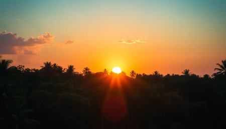 Radiant sunset glow over wild treesの素材