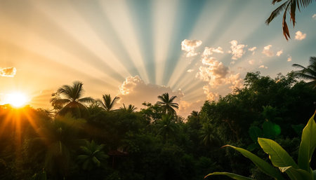 Peaceful sunset colors over wild jungleの素材