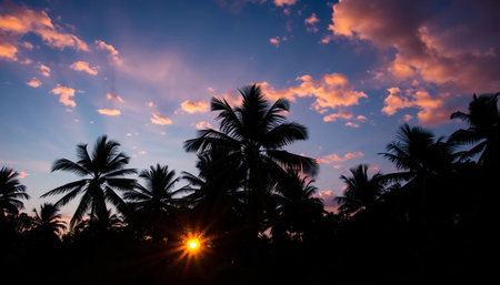 Twilight sky over vibrant jungleの素材