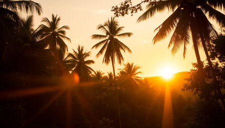 Peaceful golden twilight over jungleの素材