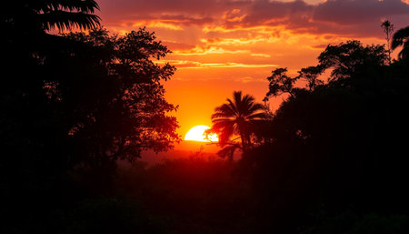 Majestic sunset over jungle wildの素材