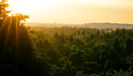 Golden rays over wide jungle horizonの素材