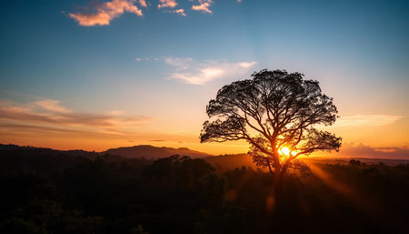 Majestic sunset over tall jungle horizonの素材