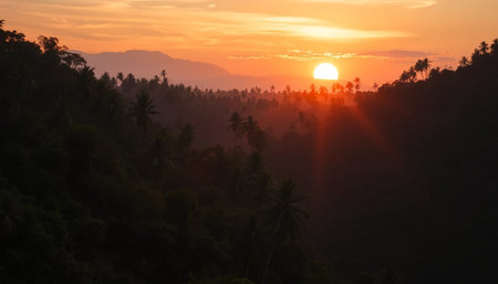Peaceful sunset over jungle valleyの素材