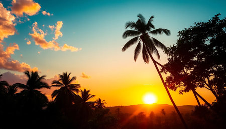 Serene sunset over jungle canopyの素材