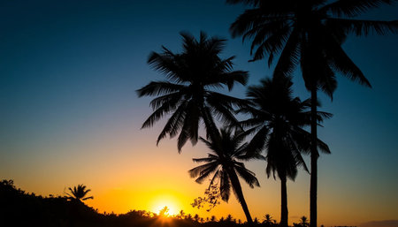 Golden light across jungle skyの素材