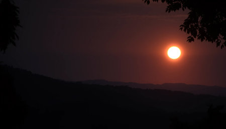 Radiant sunset above jungle hillsの素材