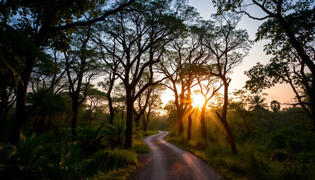 Soft Glow Over Silent Jungle Pathの素材